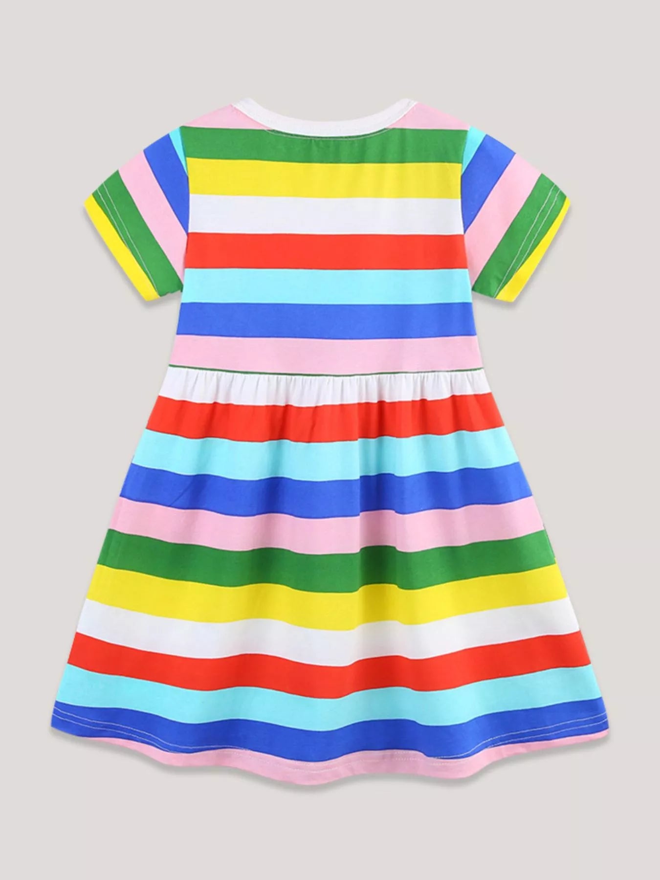 Striped Casual Short Sleeve Dress in Multicolor for Girls