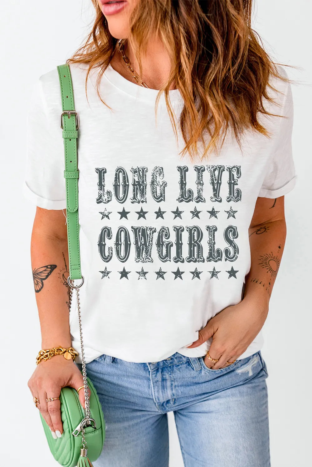 Letter Graphic Round Neck Short Sleeve T-Shirt in White for Women
