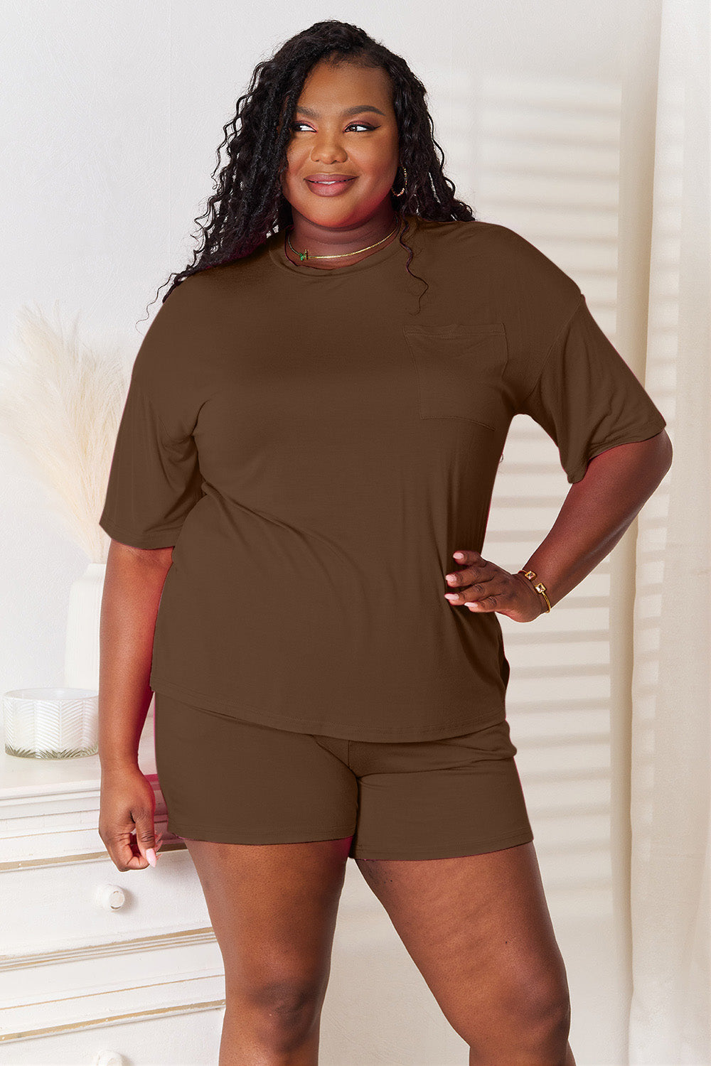 Plus Size Soft Rayon Half Sleeve Top and Shorts Set in Hot Pink for Women