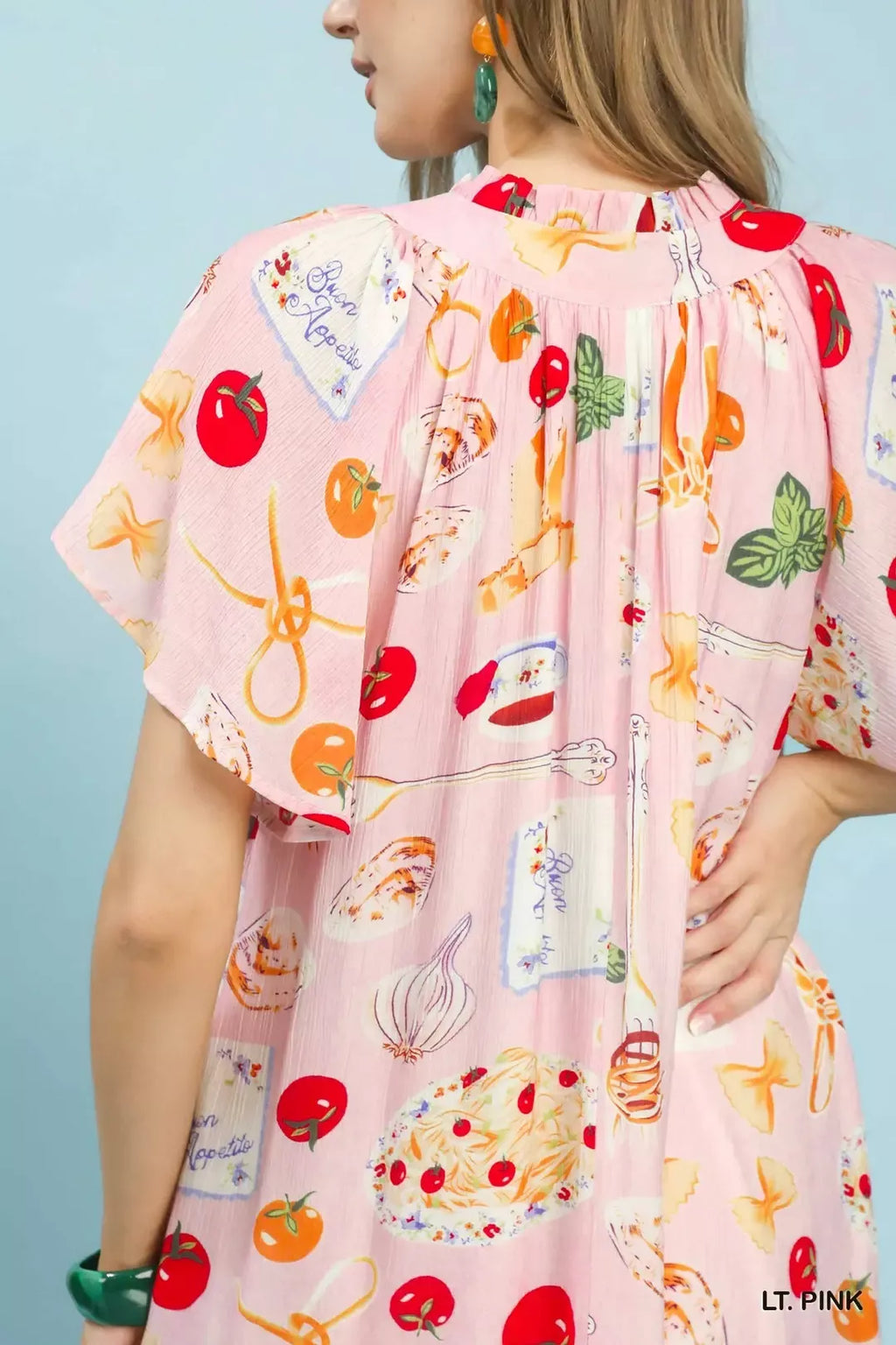 Abstract Print Flutter Sleeve Midi Dress in Light Pink for Women