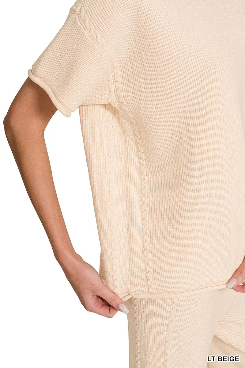 Viscose Round Neck Top & Pants Set in Light Beige for Women