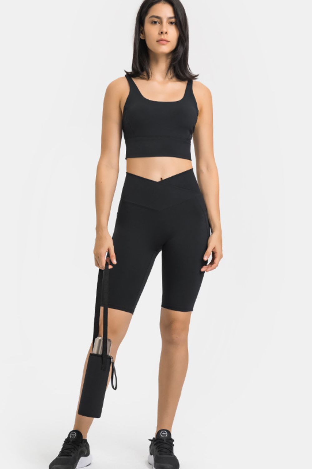 High Waist Biker Shorts with Pockets in Sage for Women