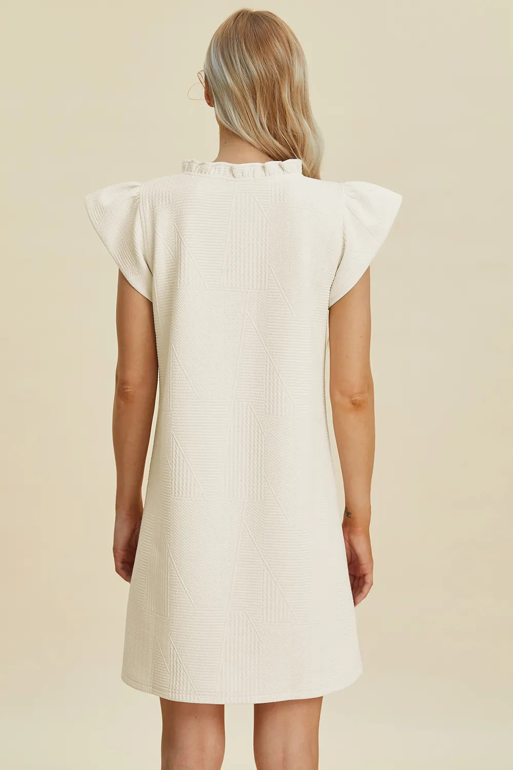 Plus Size Ruffled V-Neck Cap Sleeve Dress in Cream for Women
