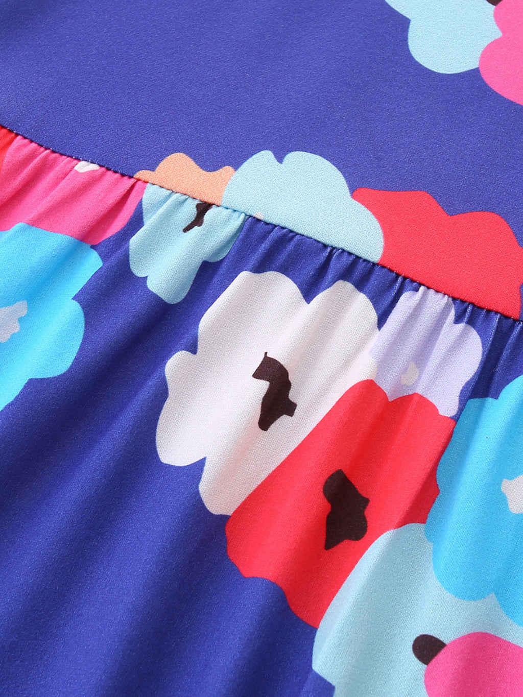 Floral Print Casual Short Sleeve Dress in Royal Blue for Girls