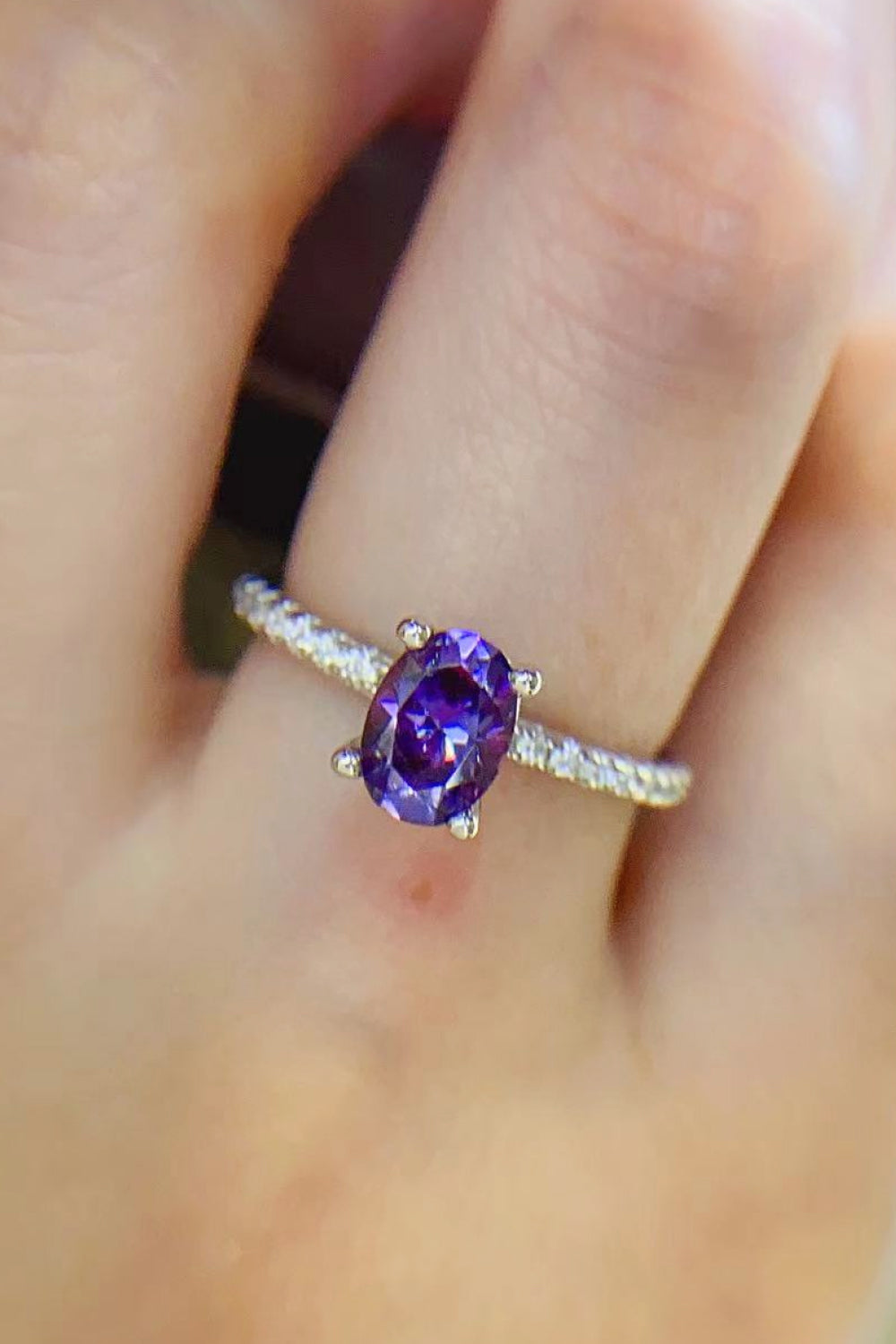 1 Carat Purple Moissanite 4-Prong Ring for Women