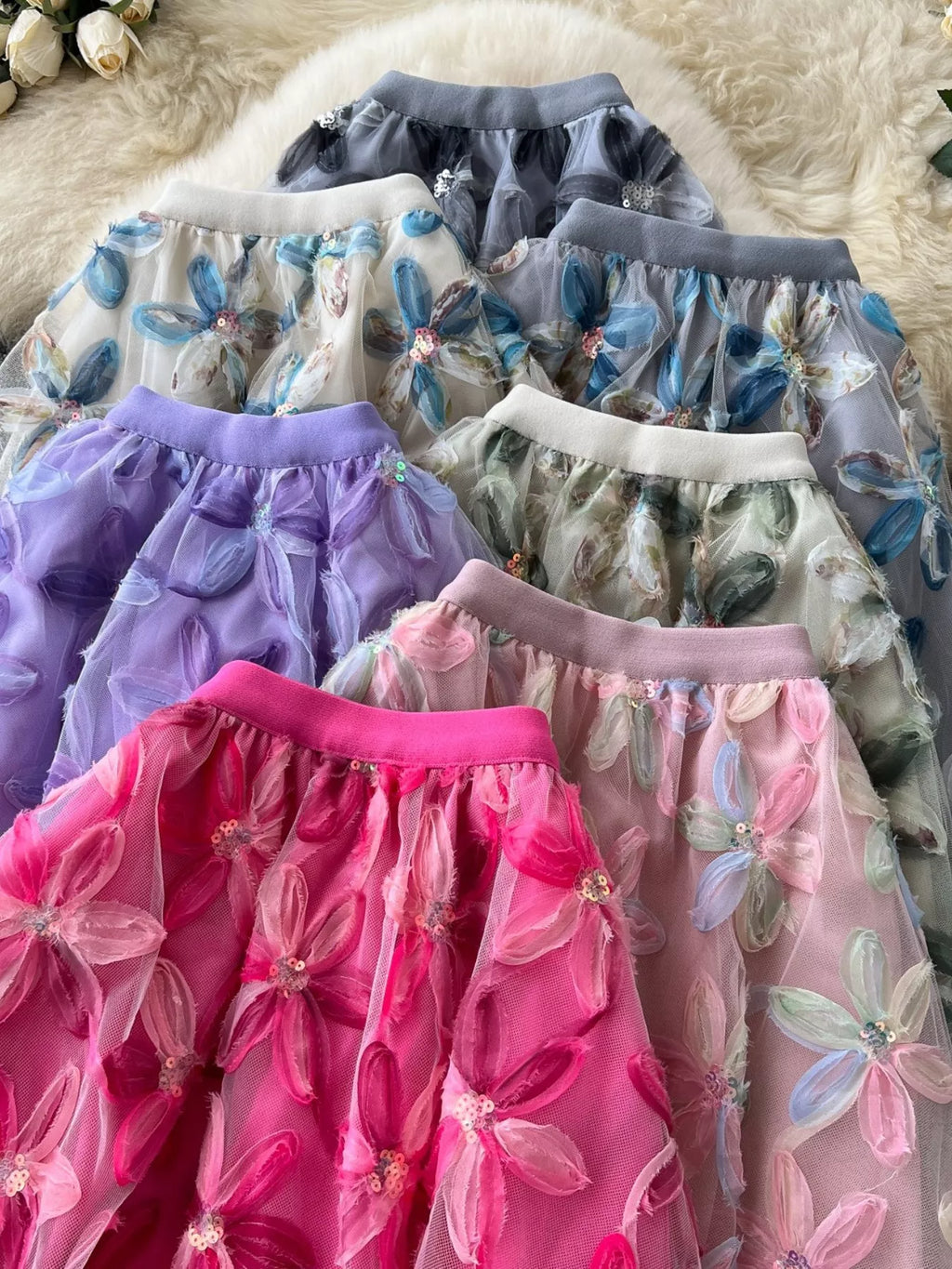 Floral Mesh Skirt for Women