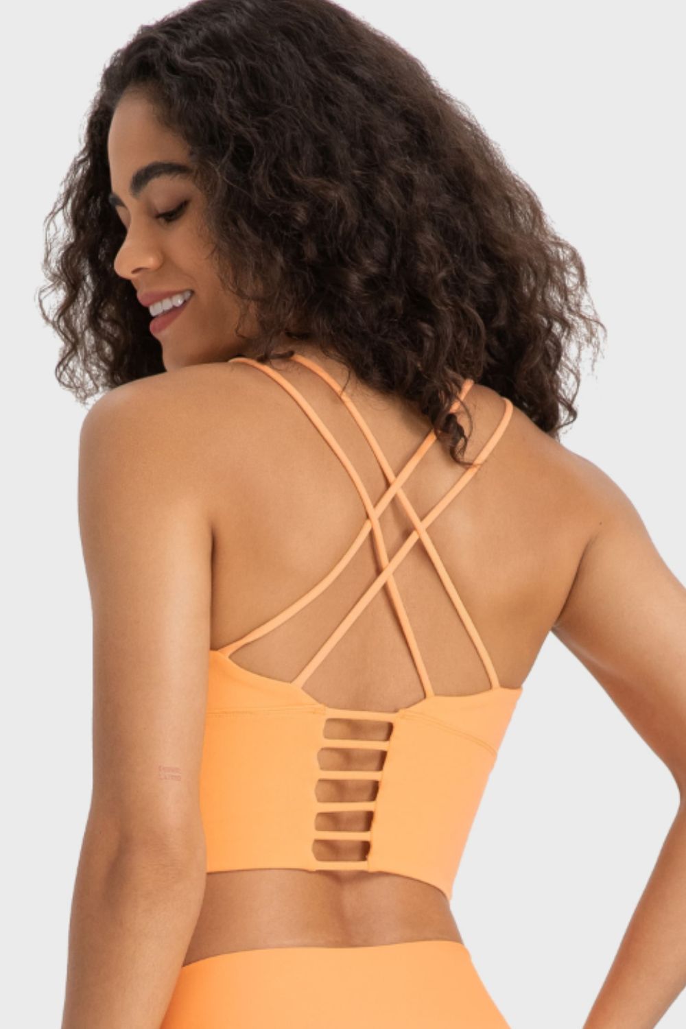 Crisscross Back Ladder Detail Sports Bra in Sherbet for Women