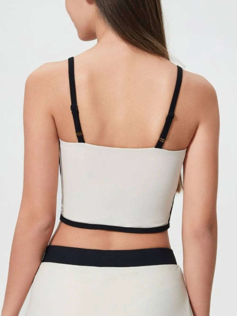 Contrast Trim Square Neck Active Cami with Detachable Chest Pads in White for Women