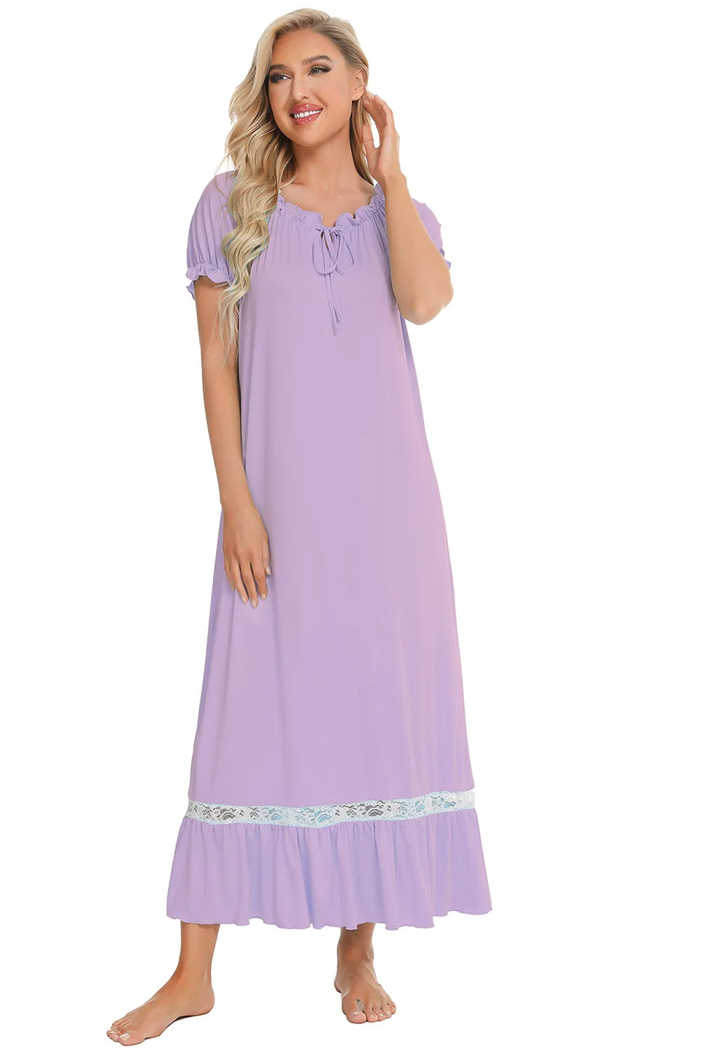 Lace Detail Short Sleeve Lounge Dress for Women