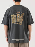 Plus Size Graphic Round Neck Half Sleeve T-Shirt in Dark Gray for Men