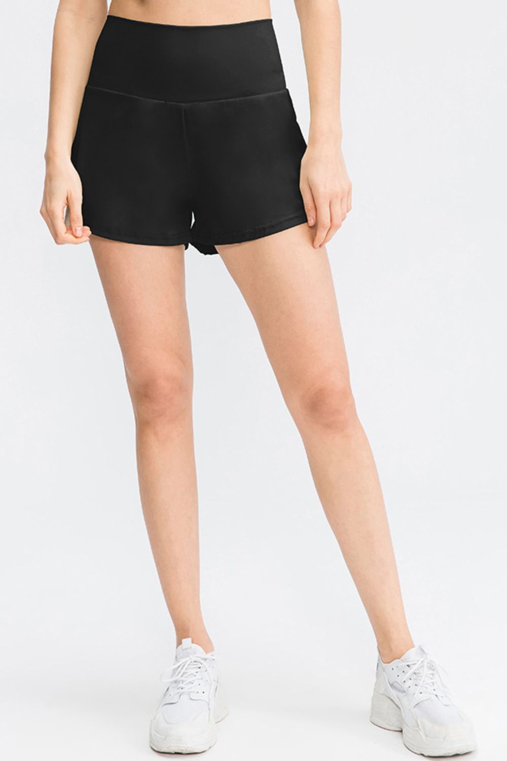 Wide Waistband Sports Shorts with Pockets in Teal for Women