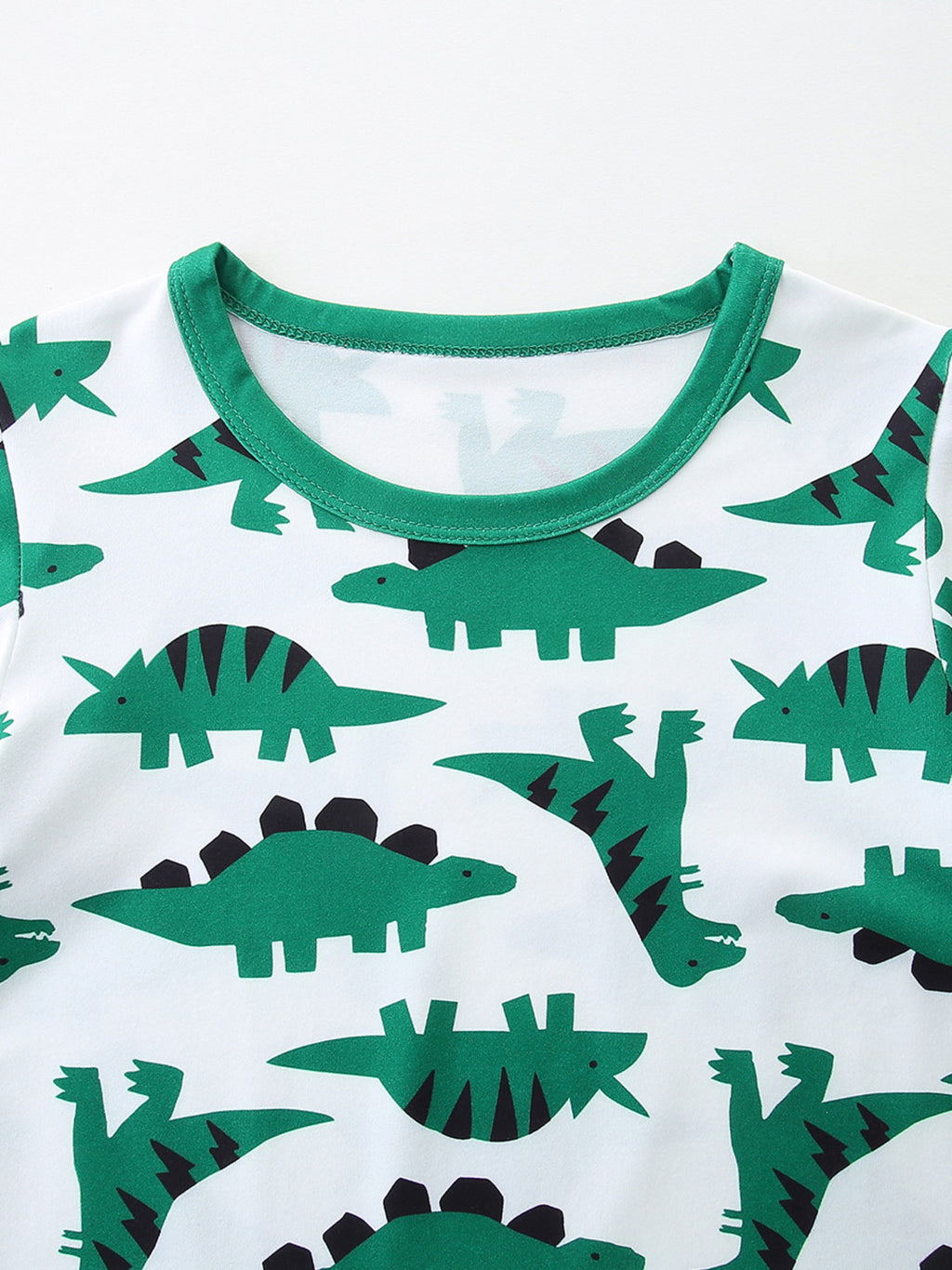 Dinosaur Print Casual Tee and Shorts Set in Green for Boys