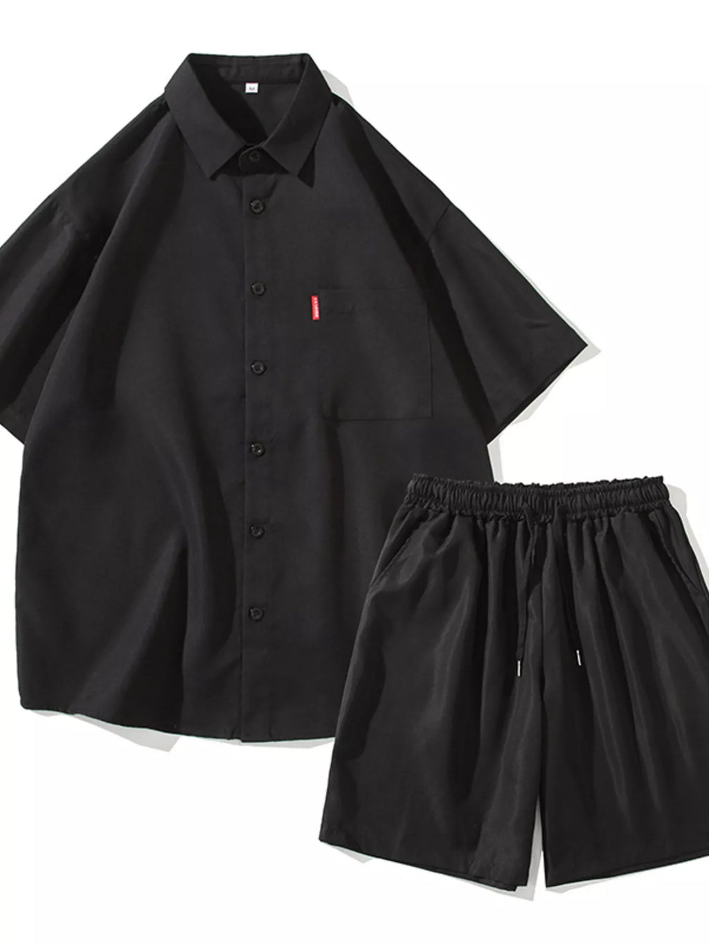 Plus Size Casual Solid Color Shirt & Shorts Set in Gray for Men