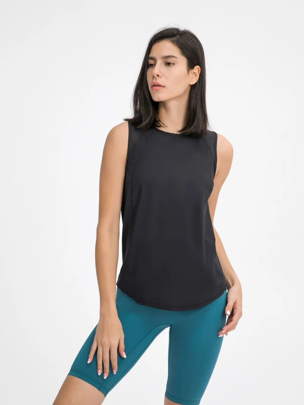 Cutout Back Round Neck Active Tank in White for Women