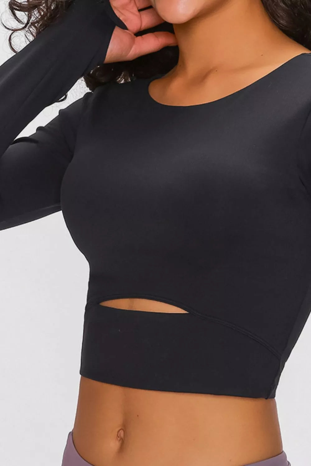 Long Sleeve Cropped Top with Sports Strap in Sage for Women