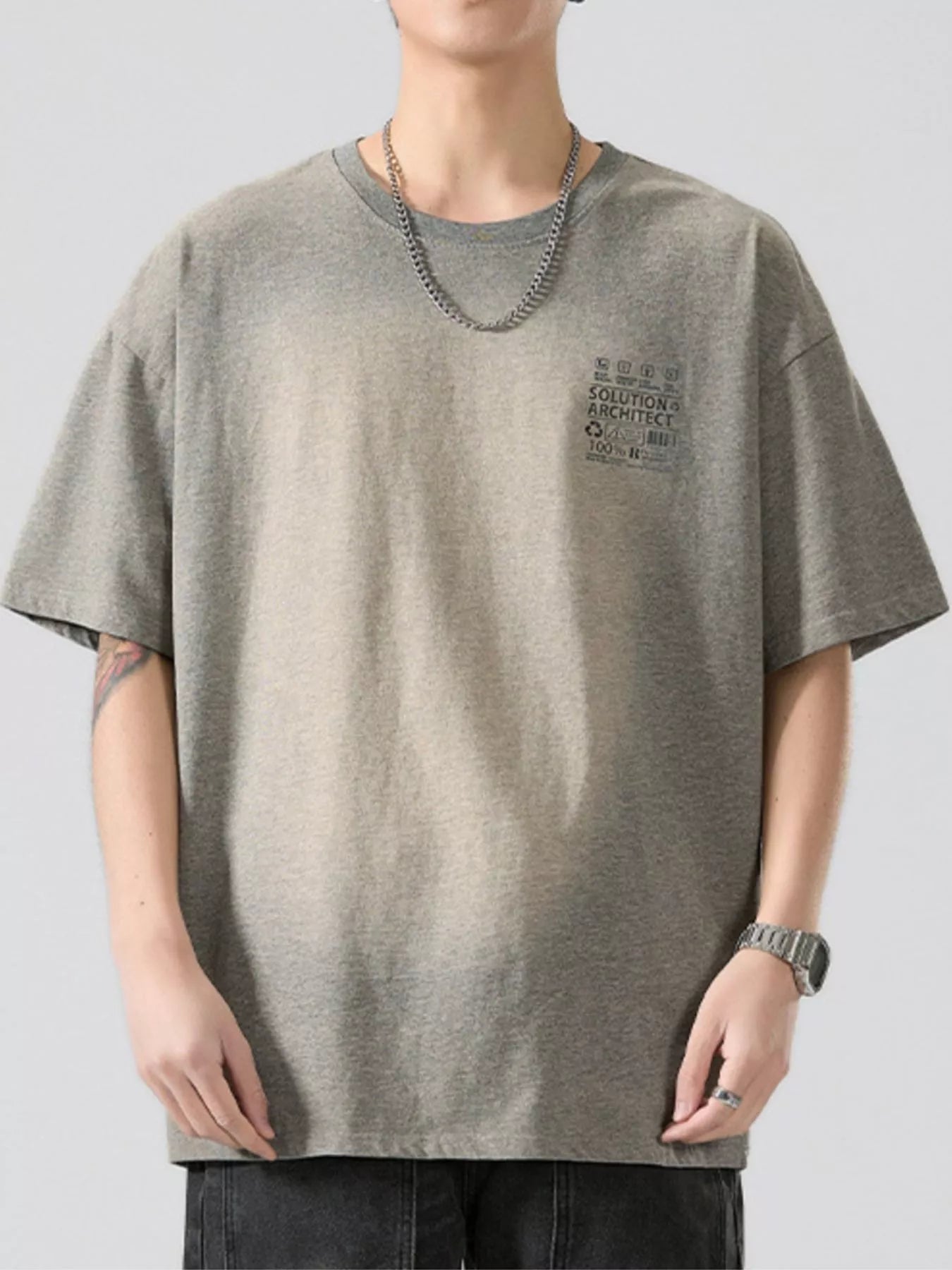 Round Neck Oversized T-Shirt Plus Size in Washed Blue for Men