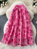Floral Mesh Skirt in Rose Red for Women