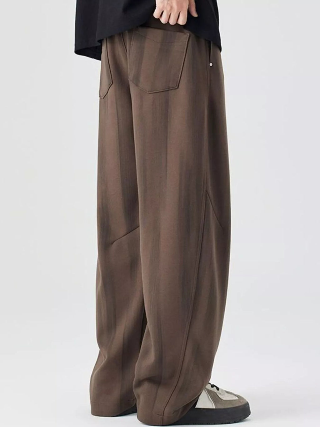 Plus Size Relaxed Fit Drawstring Casual Pants in Brown for Men