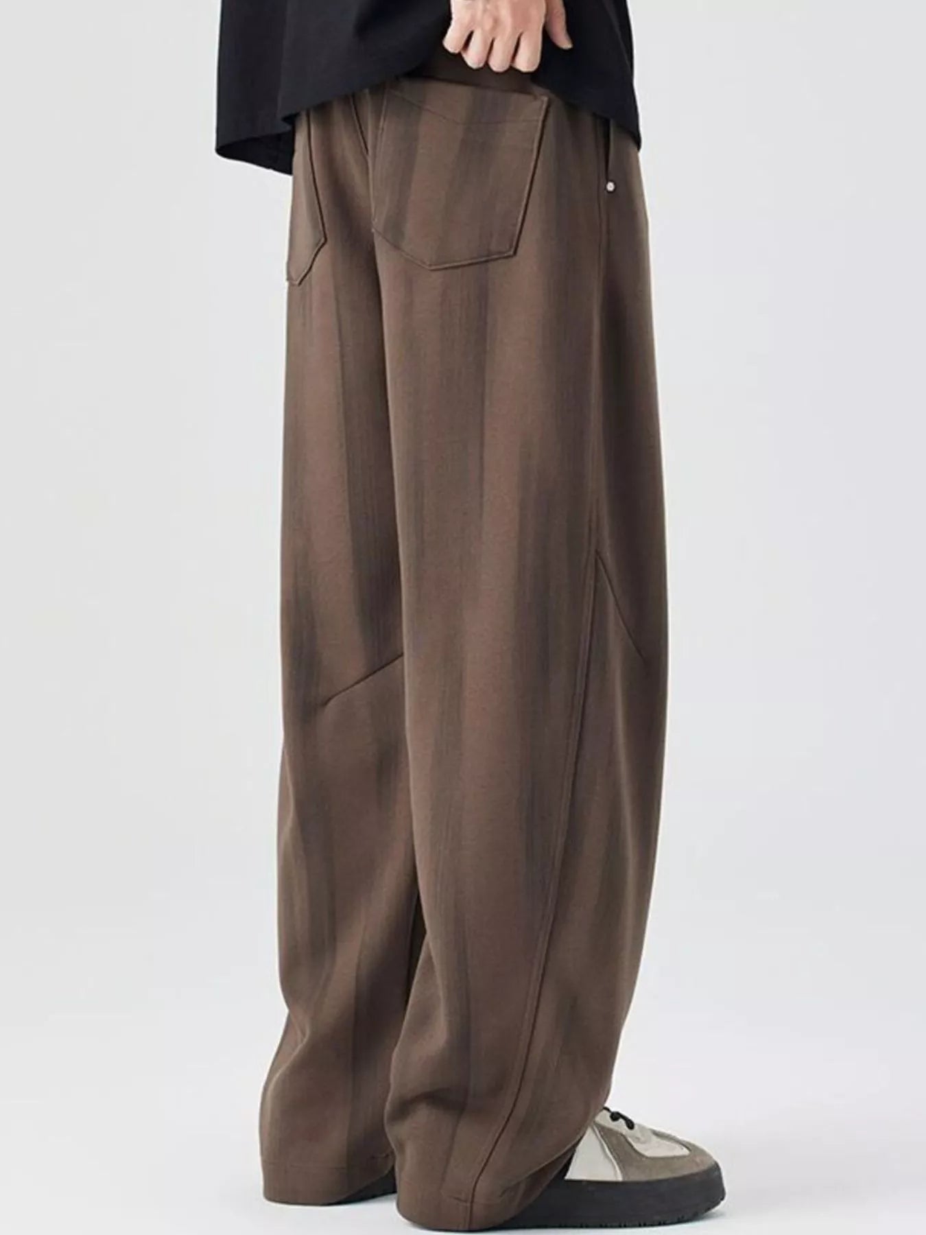 Plus Size Relaxed Fit Drawstring Casual Pants in Brown for Men