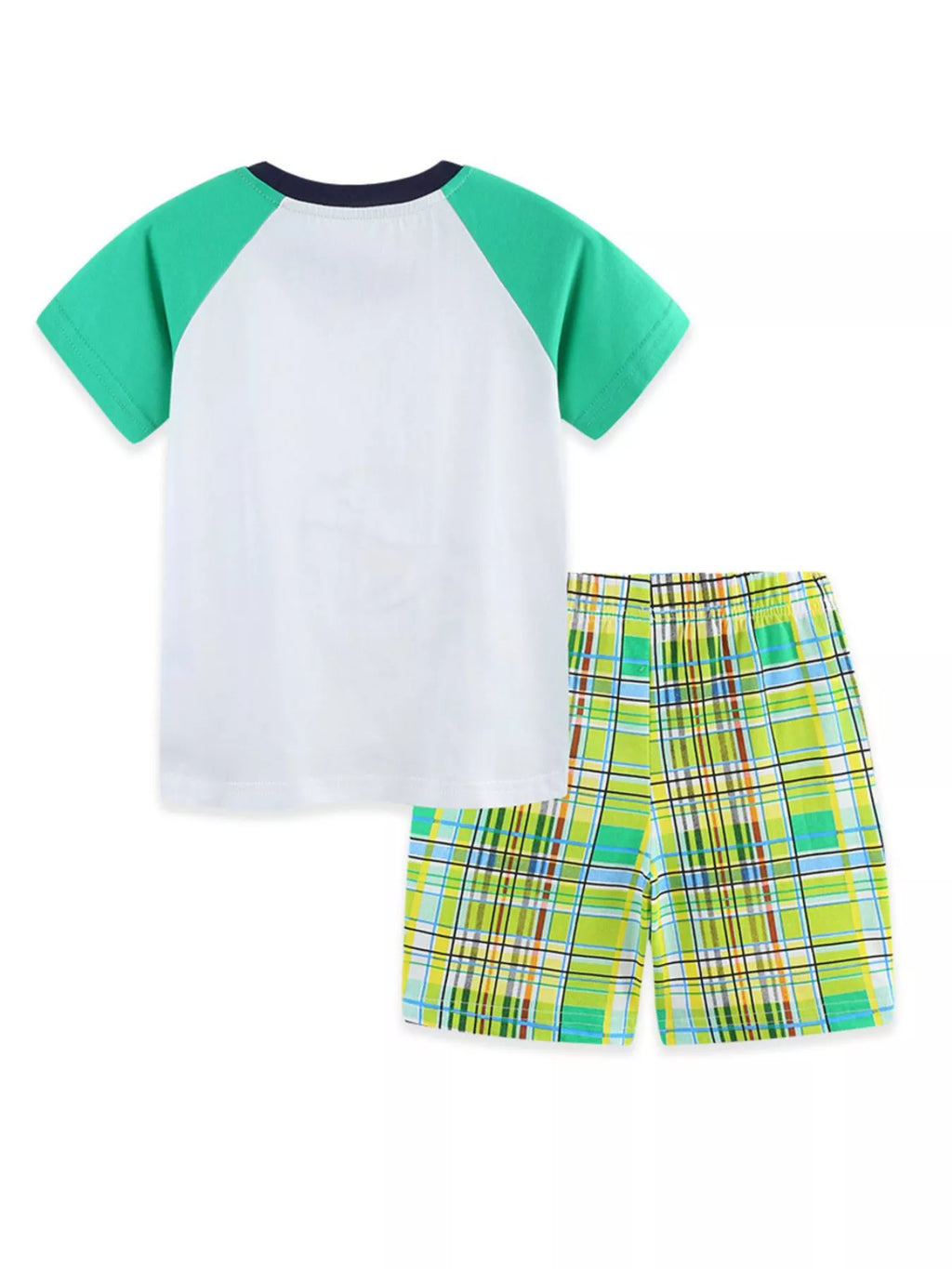 Dinosaur Print T-Shirt & Plaid Shorts Set in White for Boys