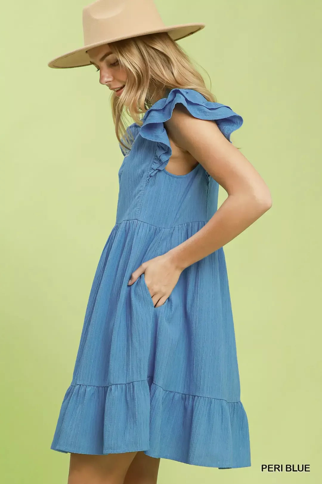 Ruffle Sleeve Babydoll Dress in Peri Blue for Women