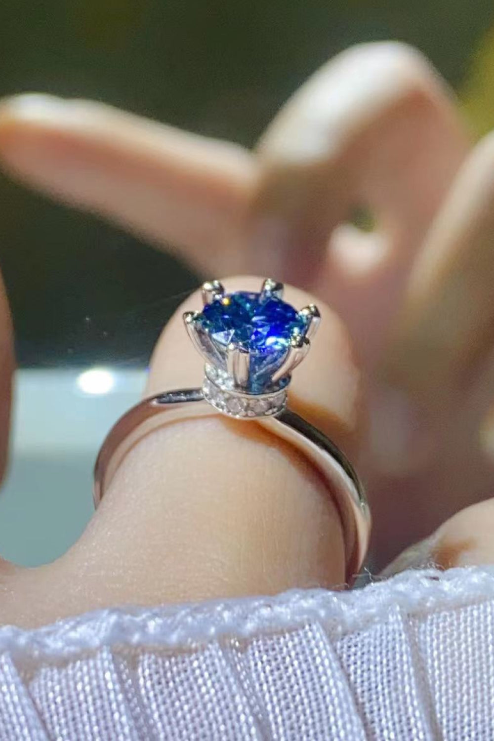 1 Carat Moissanite 6-Prong Solitaire Ring in Blue for Women