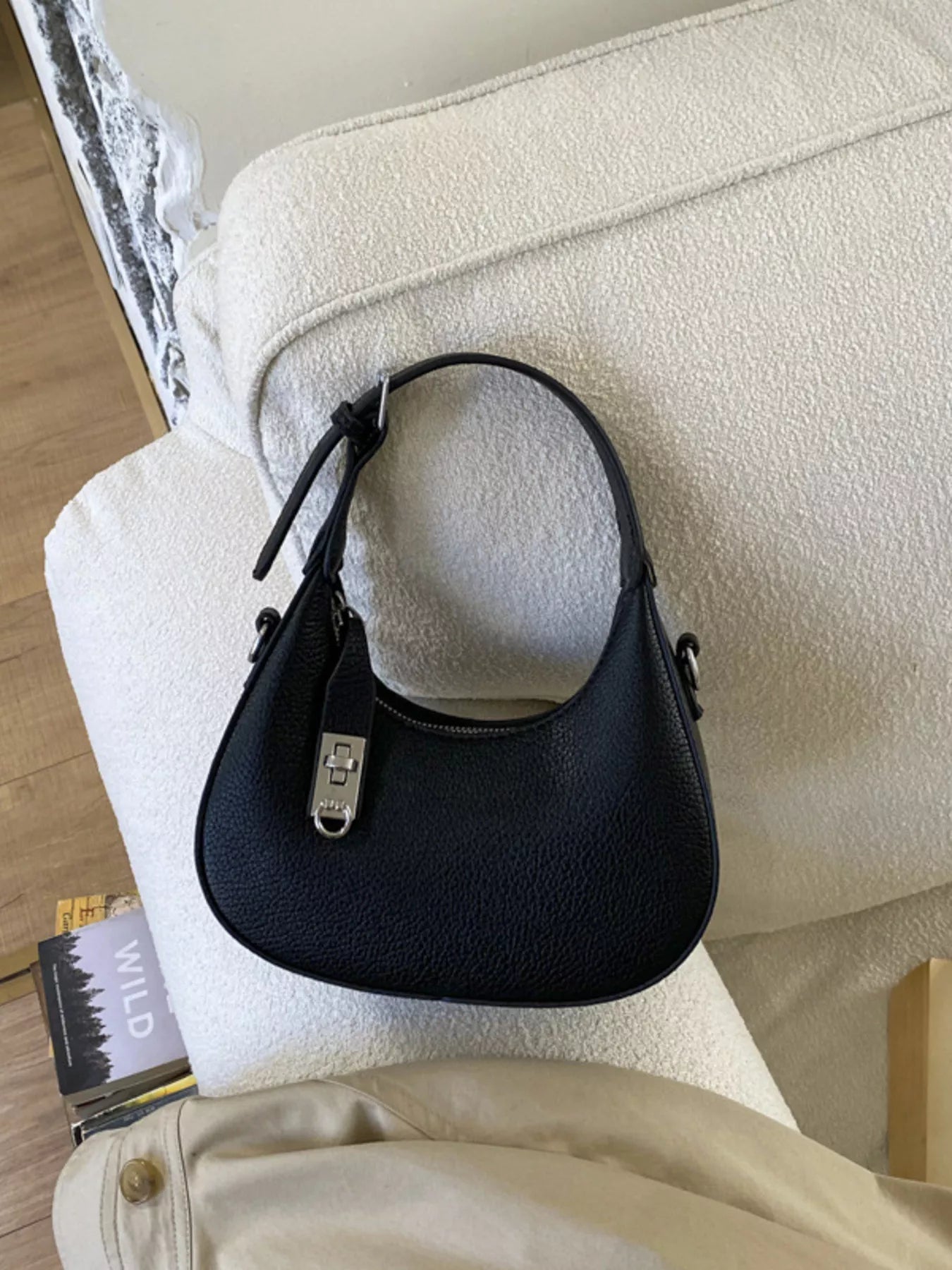 Leather Crescent Crossbody Bag for Women