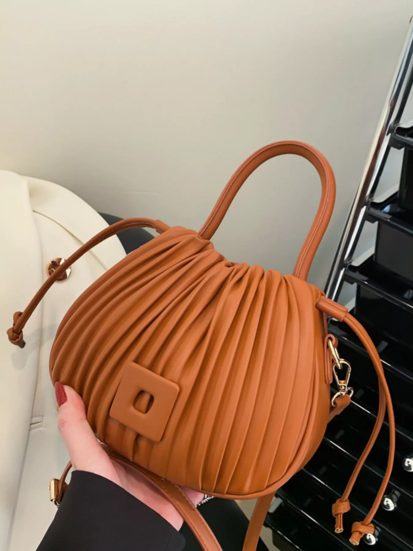 Pleated Bucket Crossbody Bag with in Pink for Women