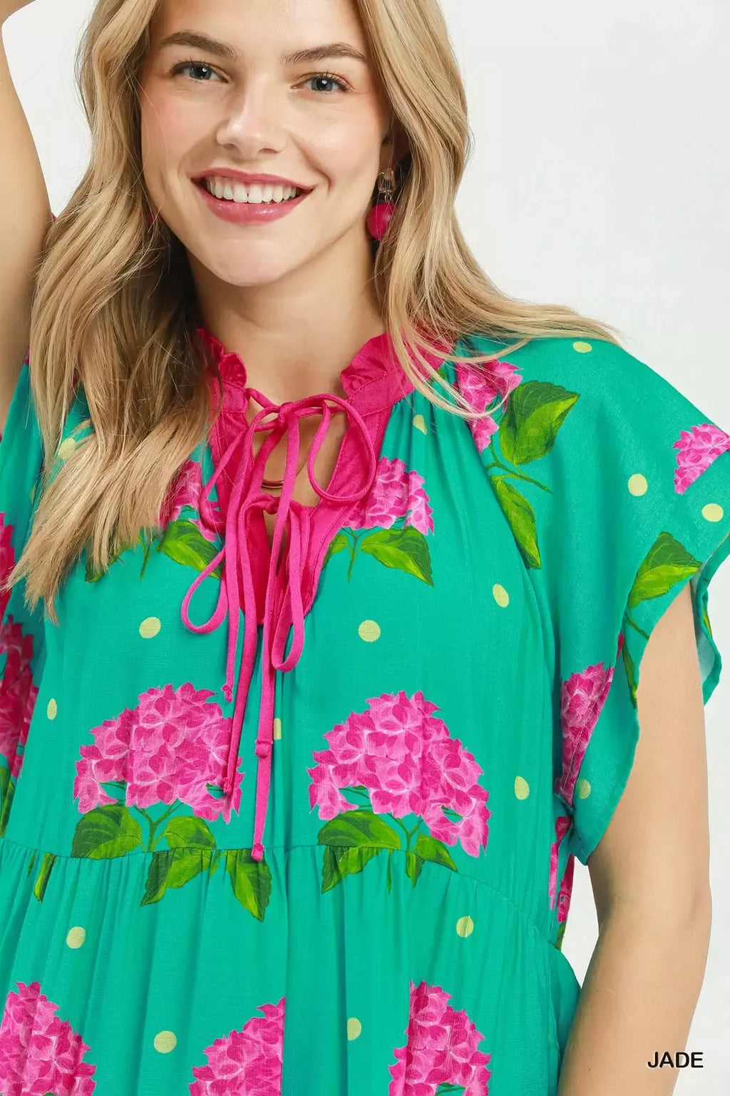 Hydrangea Print Tiered Midi Dress in Jade for Women
