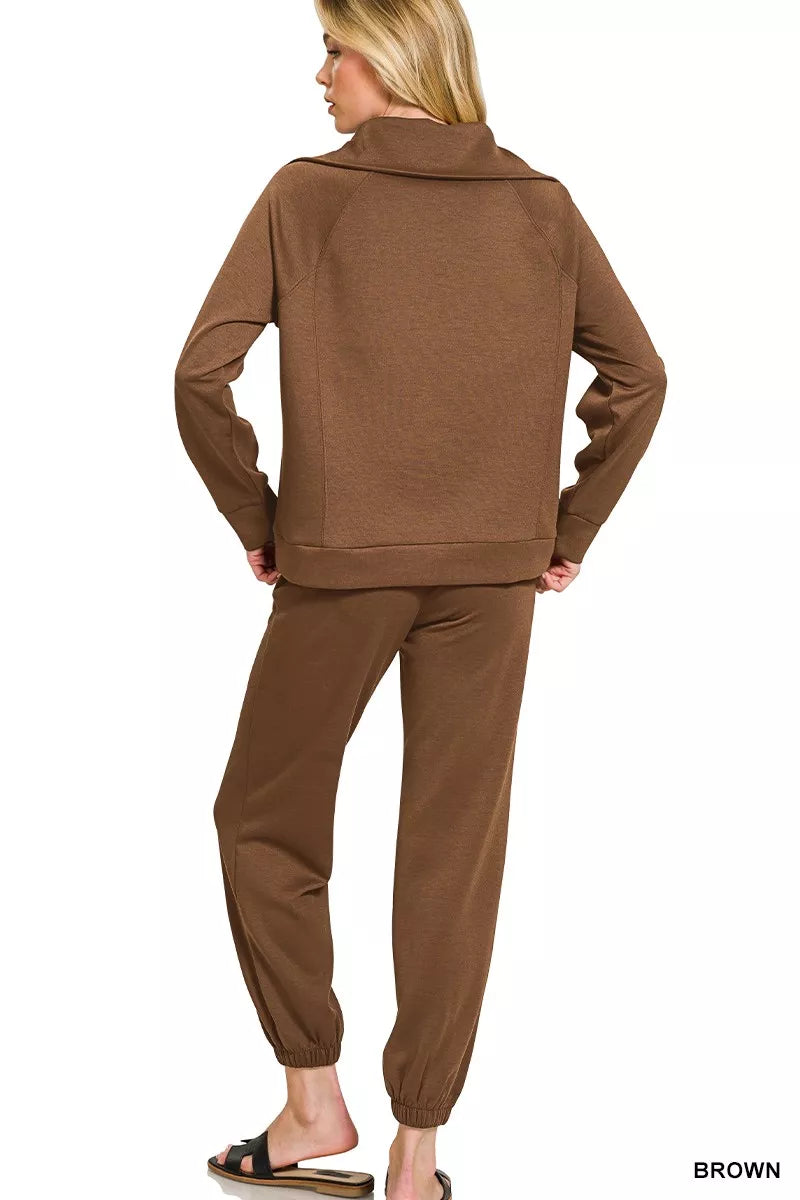 Scuba Half Zip Sweatshirts and Joggers Set in Brown for Women