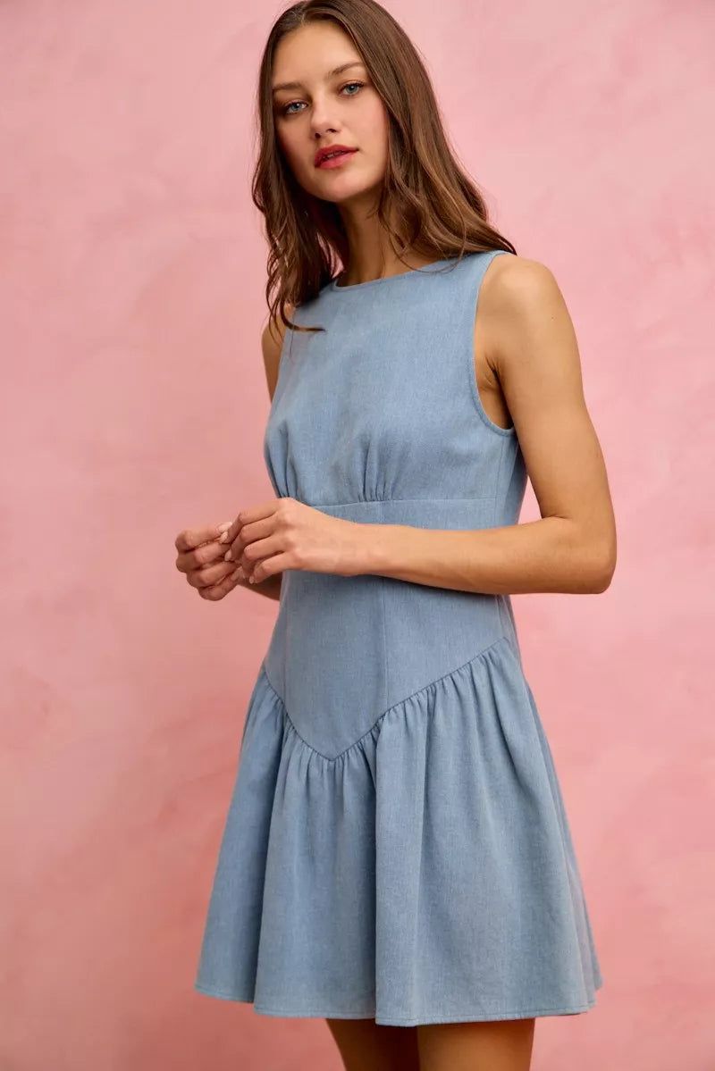 Fit and Flare Sleeveless Denim Mini Dress for Women