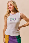 Mardi Gras Tank Top with Contrast Blanket Stitch in Off White for Women