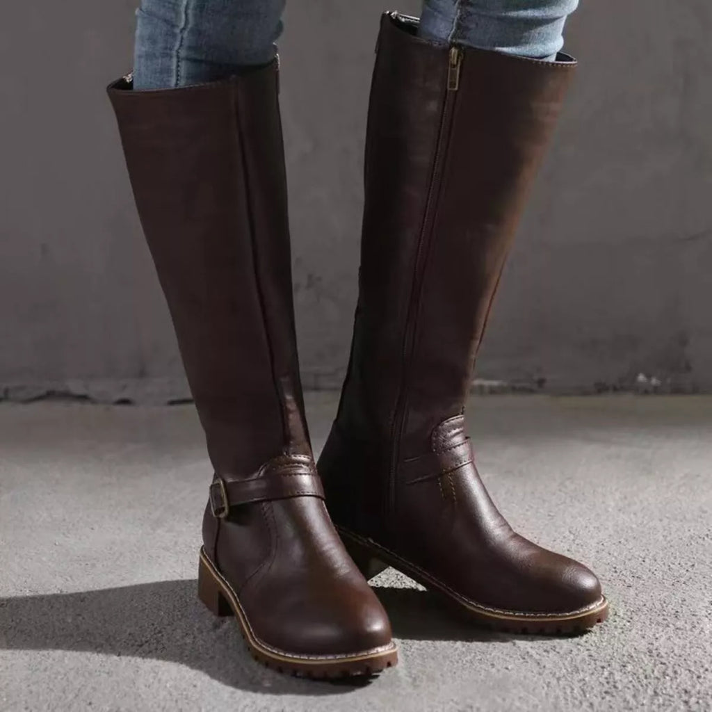 Round Toe Block Heels Boots in Yellow for Women