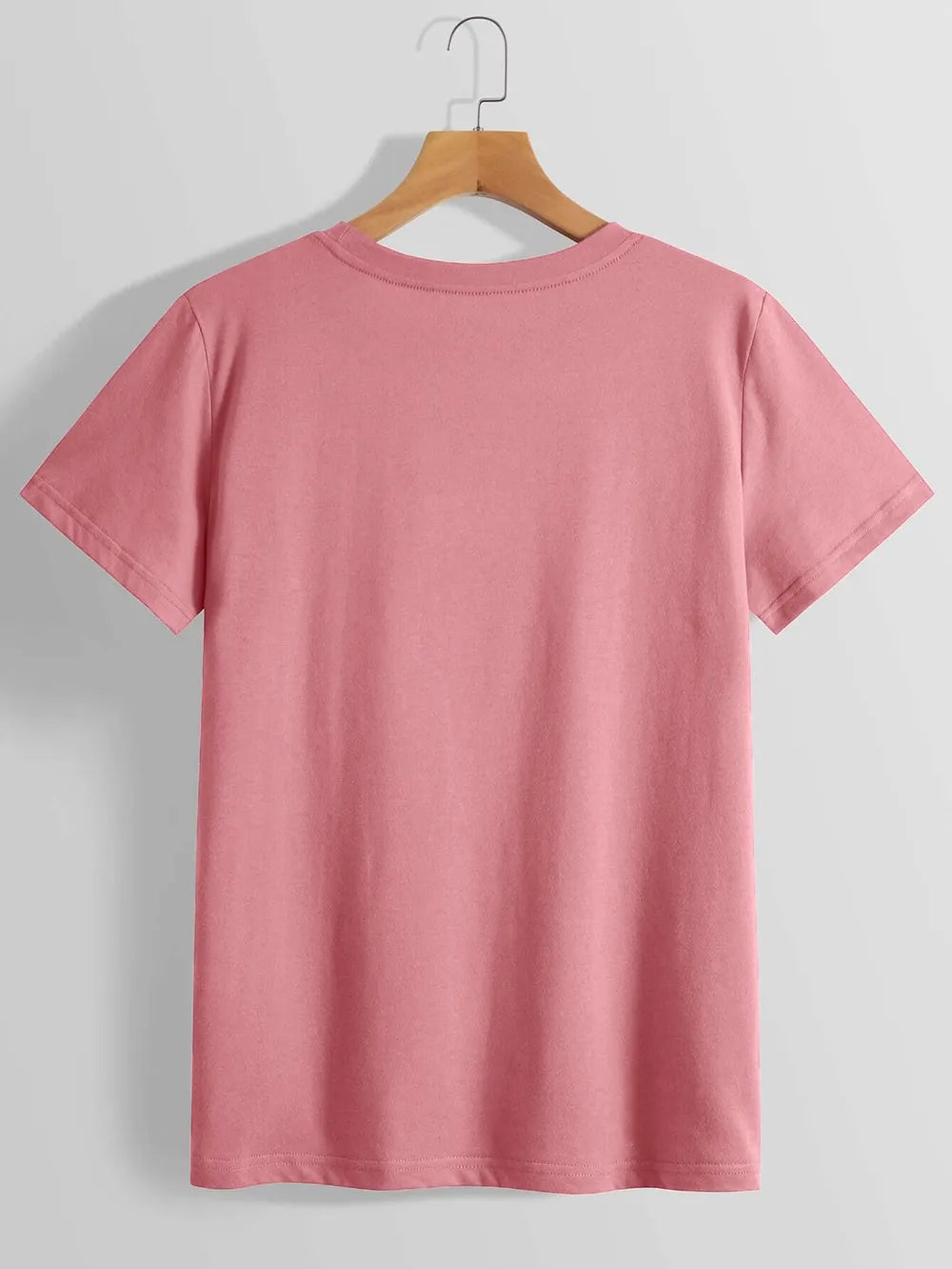 Graphic Round Neck Short Sleeve T-Shirt in Pink Purple for Women