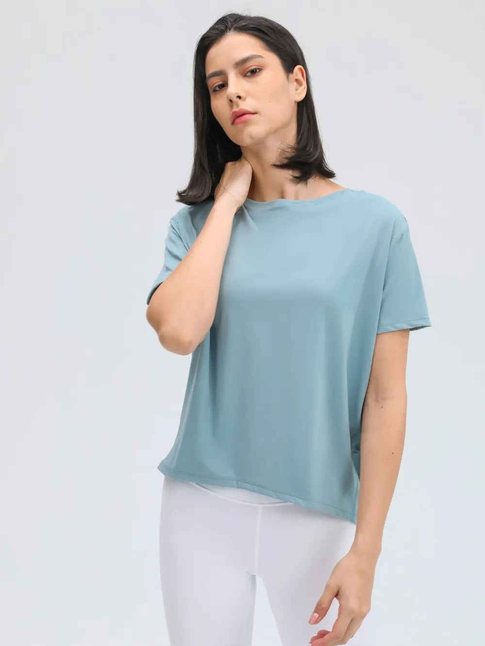 Round Neck Short Sleeve Active T-Shirt in Classic in Lilac for Women