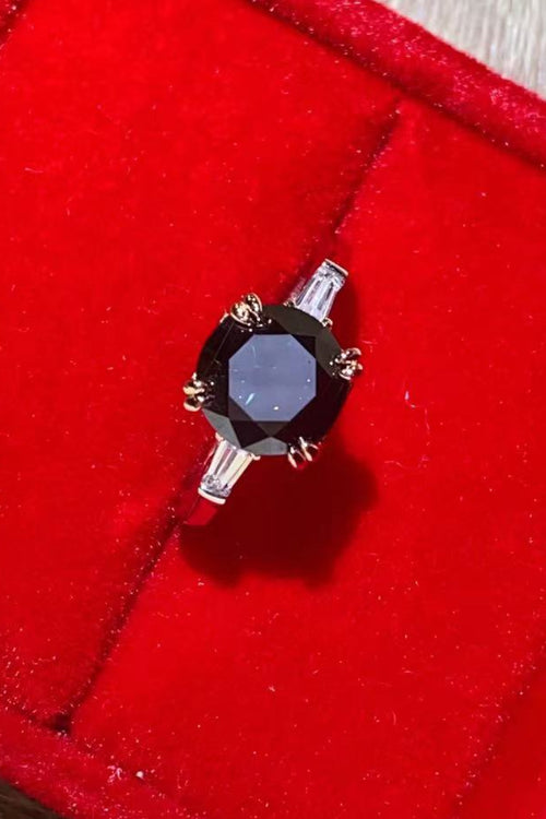 2 Carat Black Moissanite Platinum-Plated Ring for Women