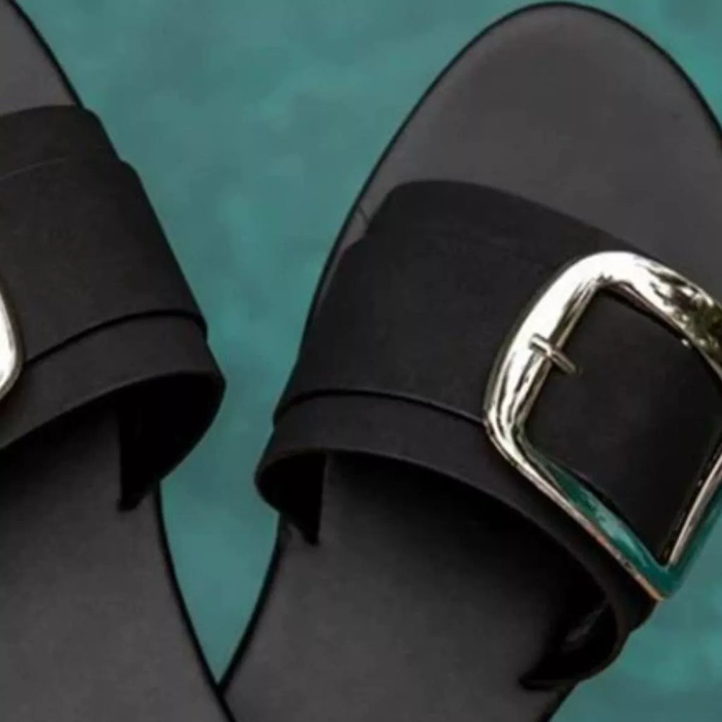 Open Toe Buckle Sandals in Black for Women