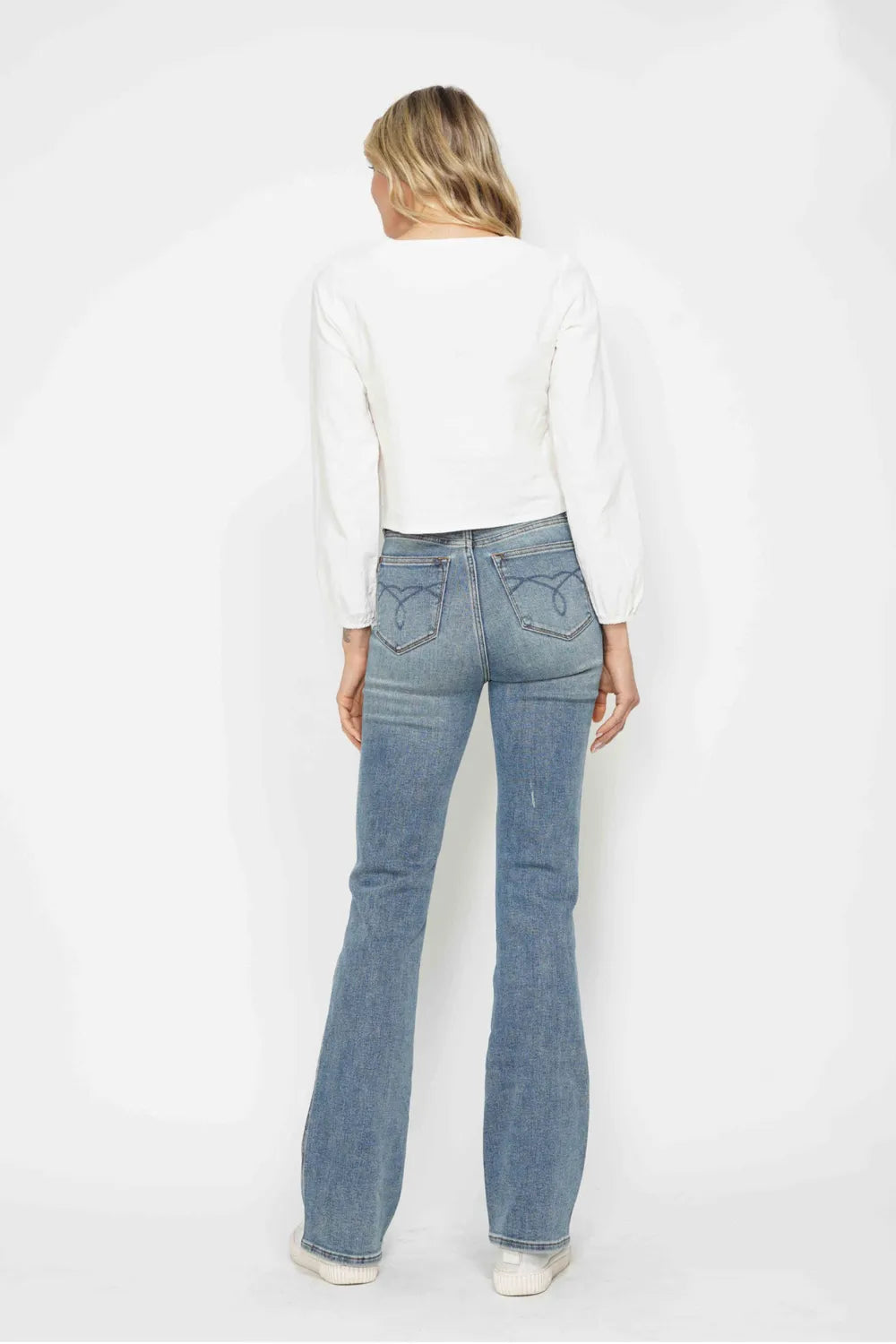 Tummy Control Back Embroidered Pocketed Bootcut Jeans Plus Size in Reg Inseam for Women