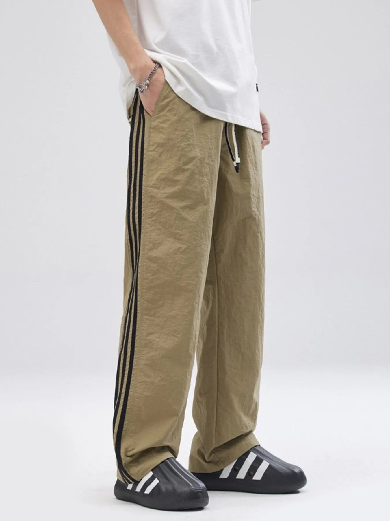 Side Striped Wide Leg Pants Plus Size in Black for Men