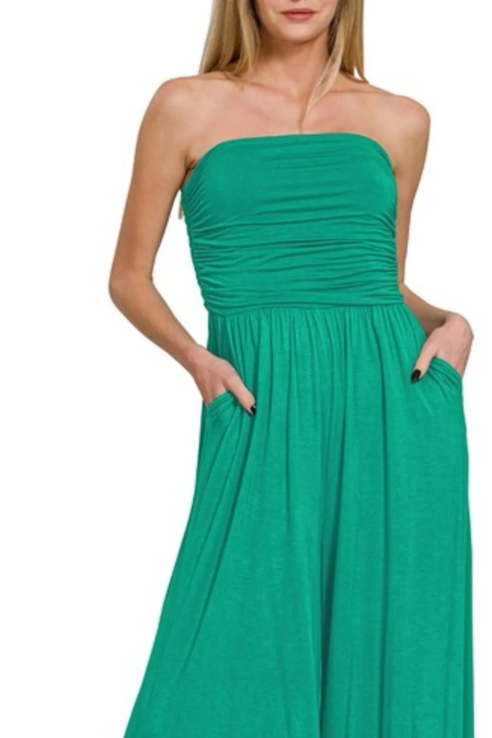 Double Layered Strapless Tube Top Jumpsuit in Green for Women