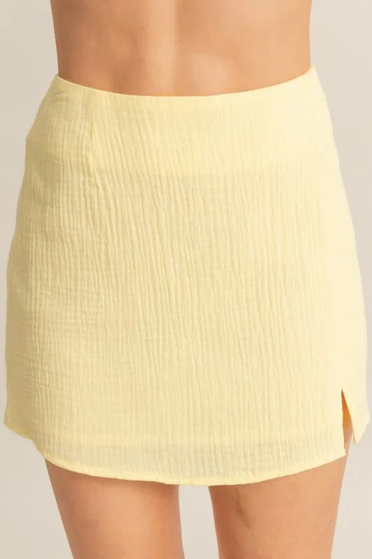 Ruched Bra Top and Mini Skirt Set in Butter for Women