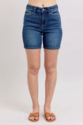 High Waist Bermudas Jeans W/ Back Flap Pockets Plus Size in Dark for Women