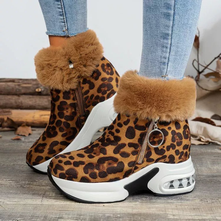 Fuzzy Side Zipper Platform Ankle Boots in Gray for Women
