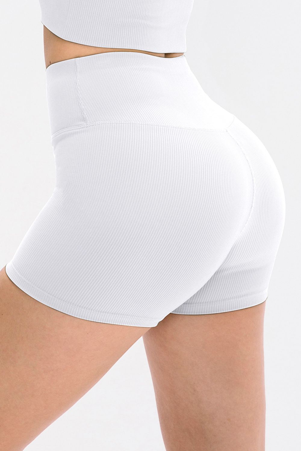 Slim Fit Wide Waistband Sports Shorts in Matcha Green for Women