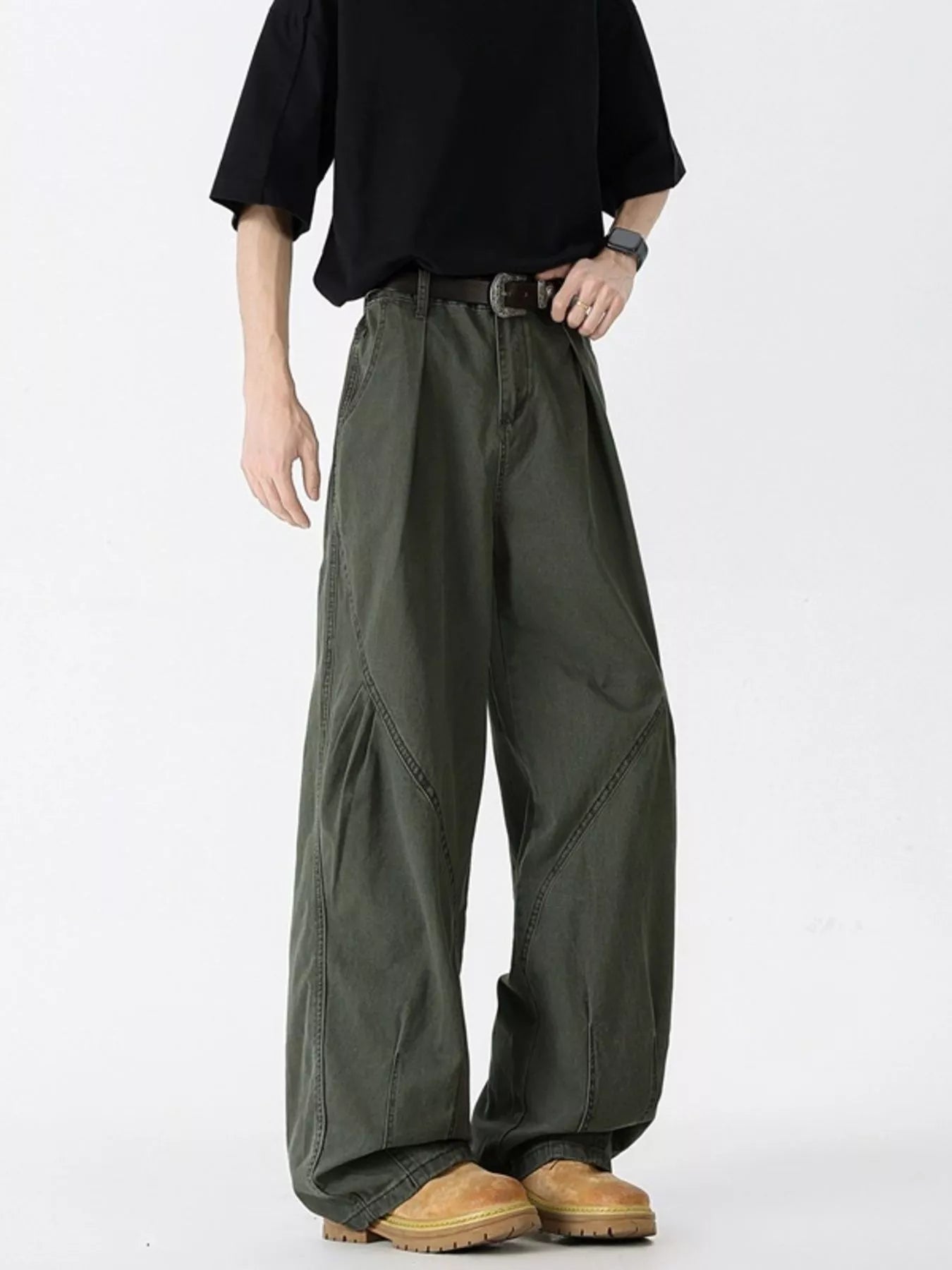 Wide Leg Jeans Plus Size in Green in Off-White for Men