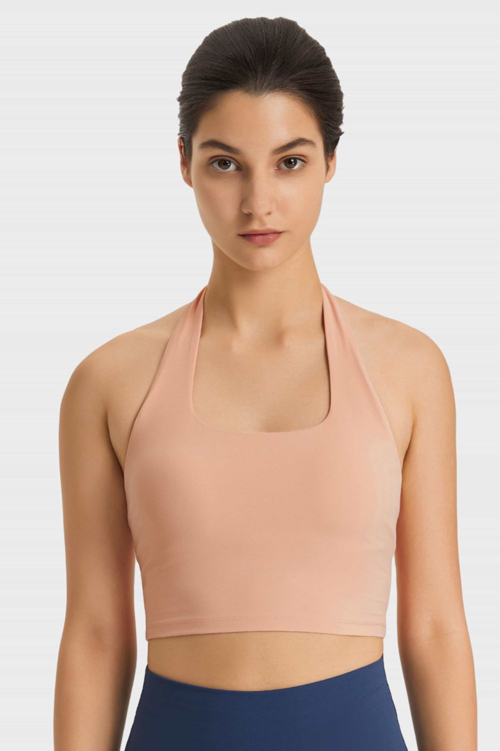 Breathable Halter Neck Sports Bra in Blue for Women