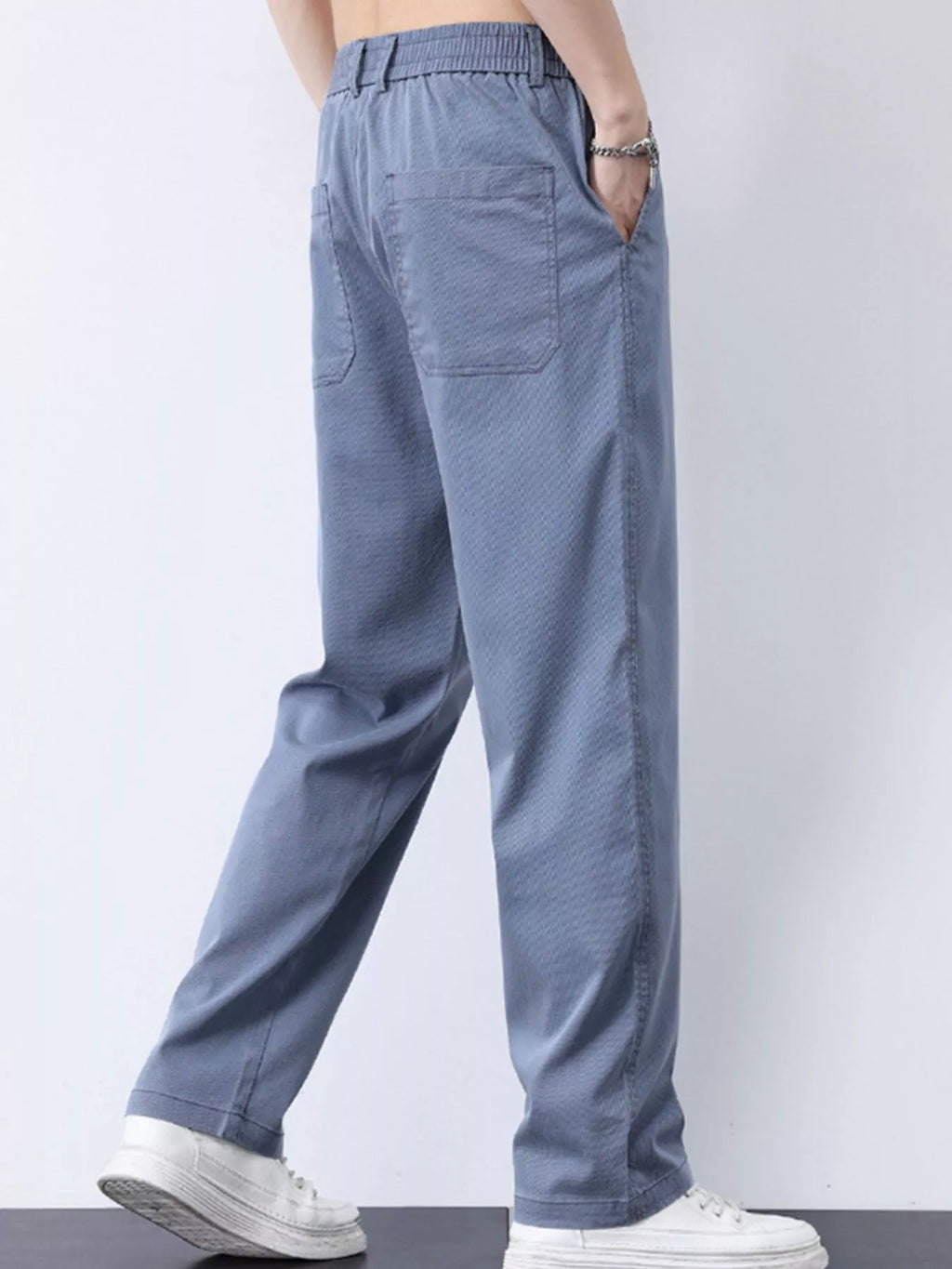 Plus Size Casual Straight-Leg Pants in Light Blue for Men
