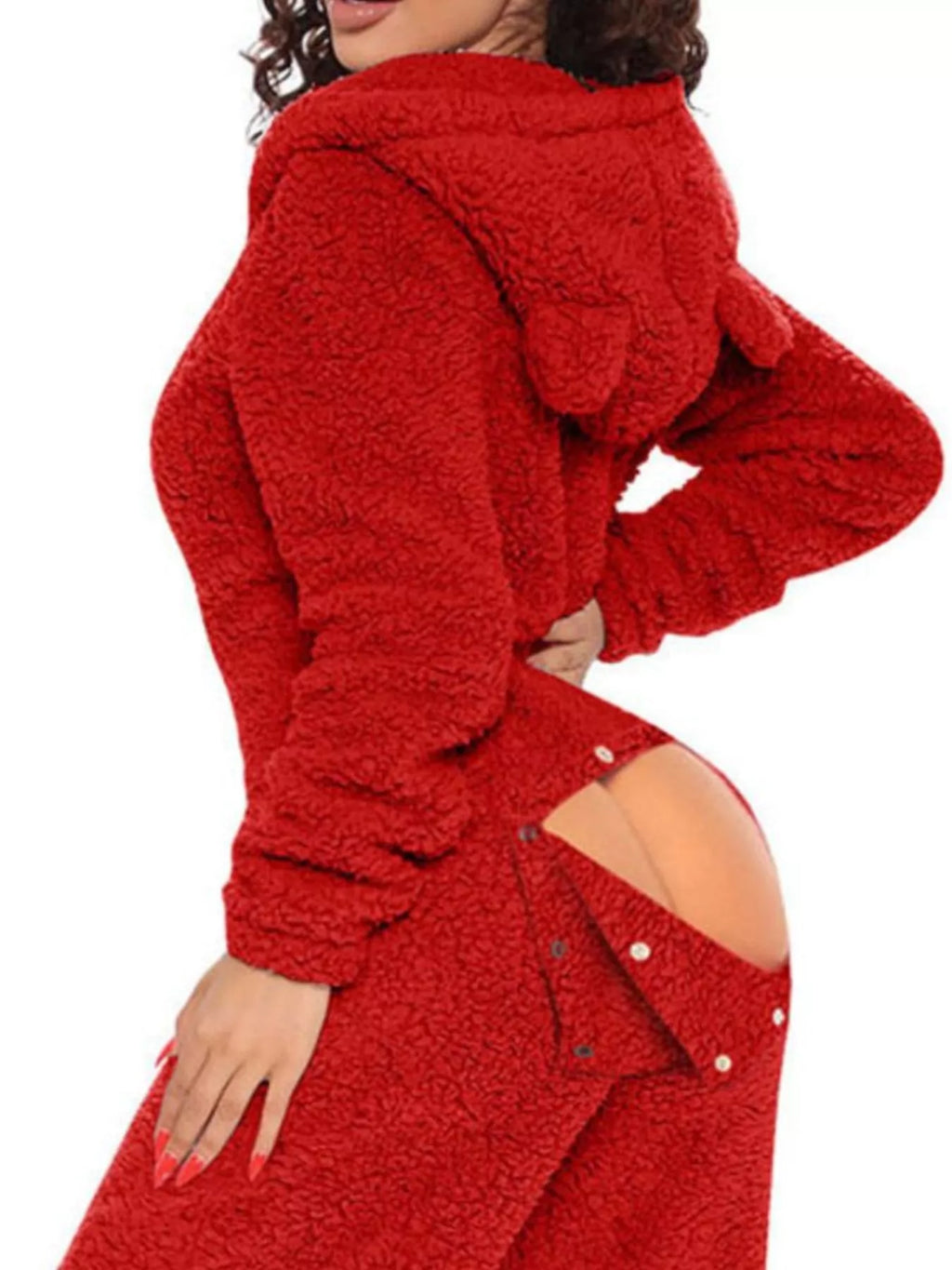 Fleece Hooded Open Back Jumpsuit in Pink for Women