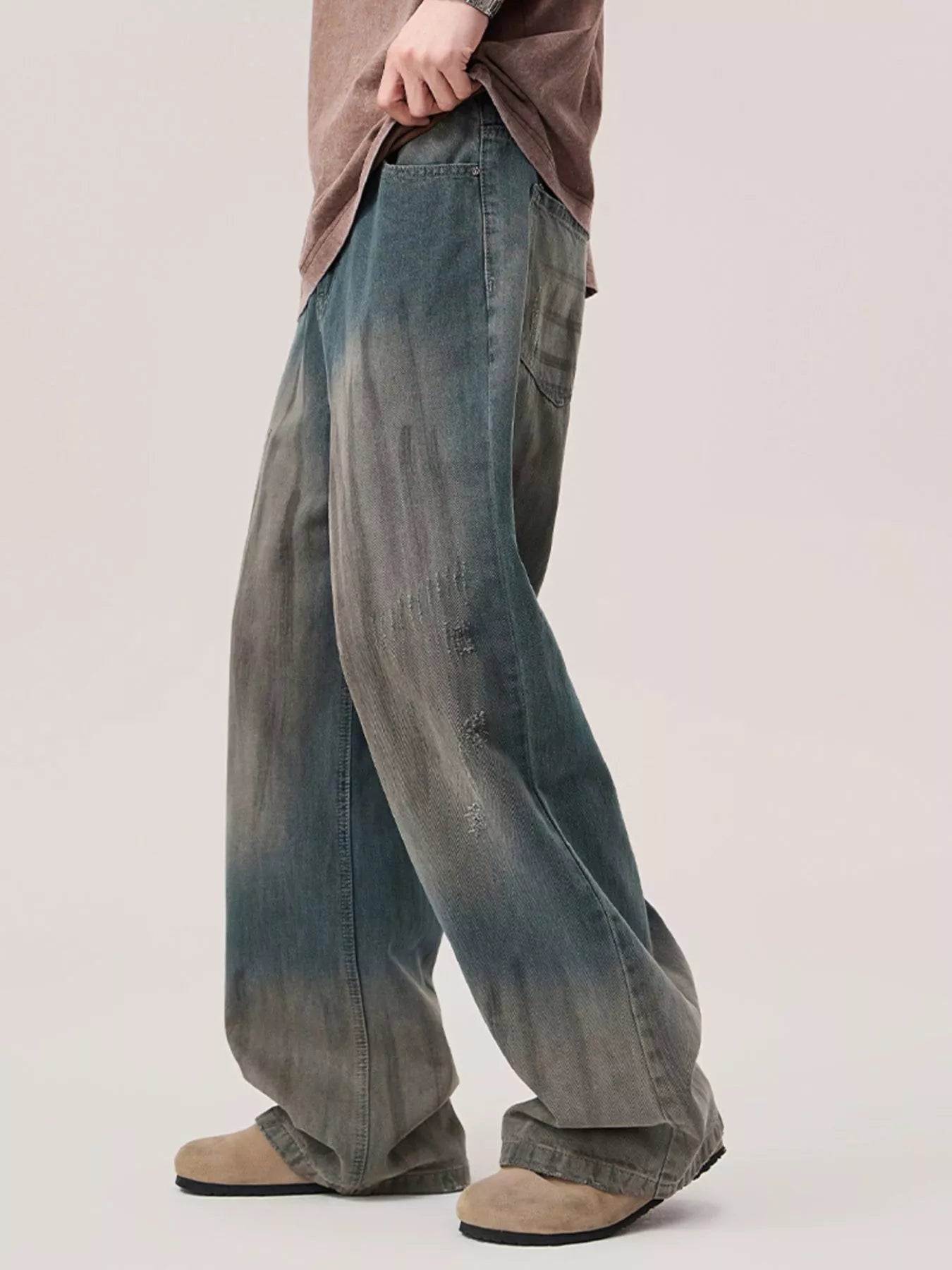 Gradient Wash Wide Leg Jeans in French Blue for Men