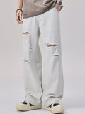 Distressed Wide Leg Jeans in Off-White for Men